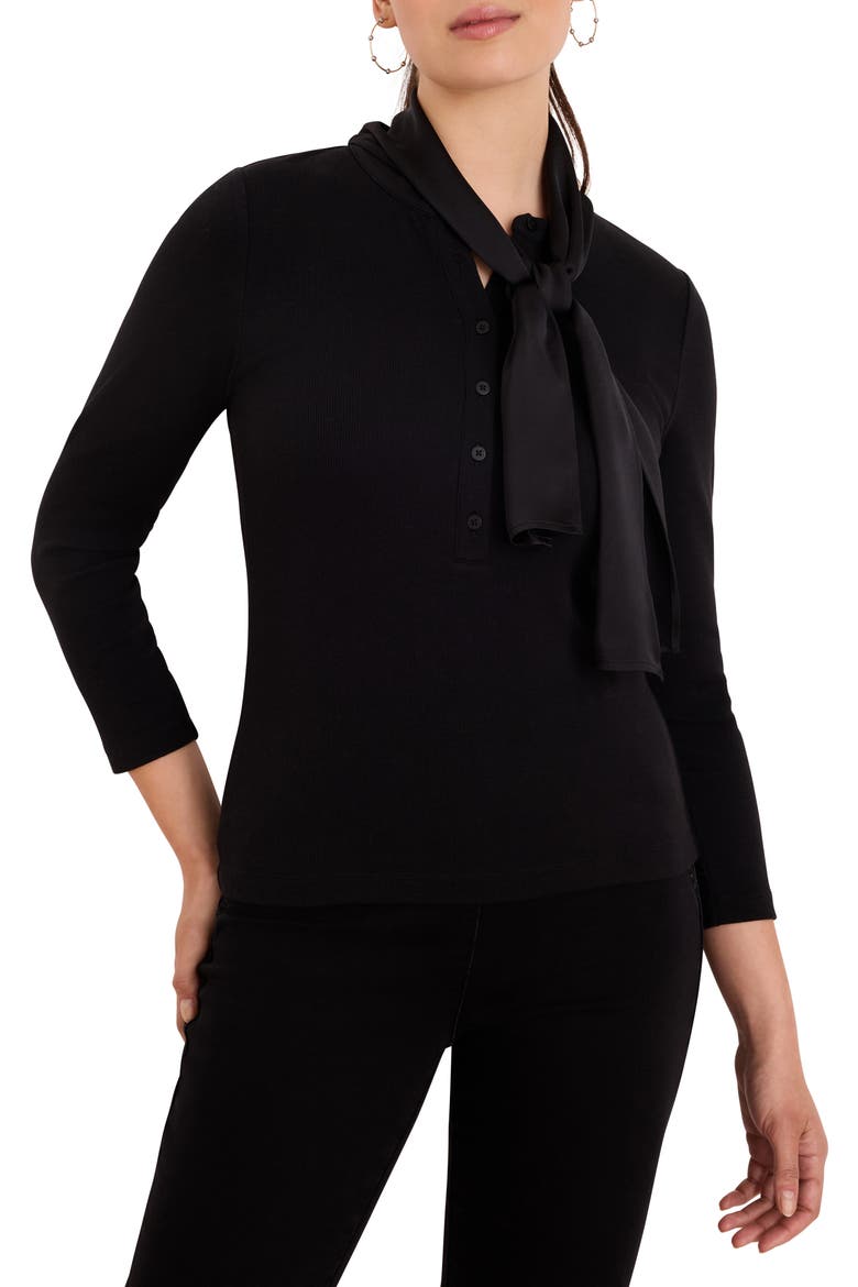 Perfect Rib Tie Neck Top, Main, color, BLACK ONYX