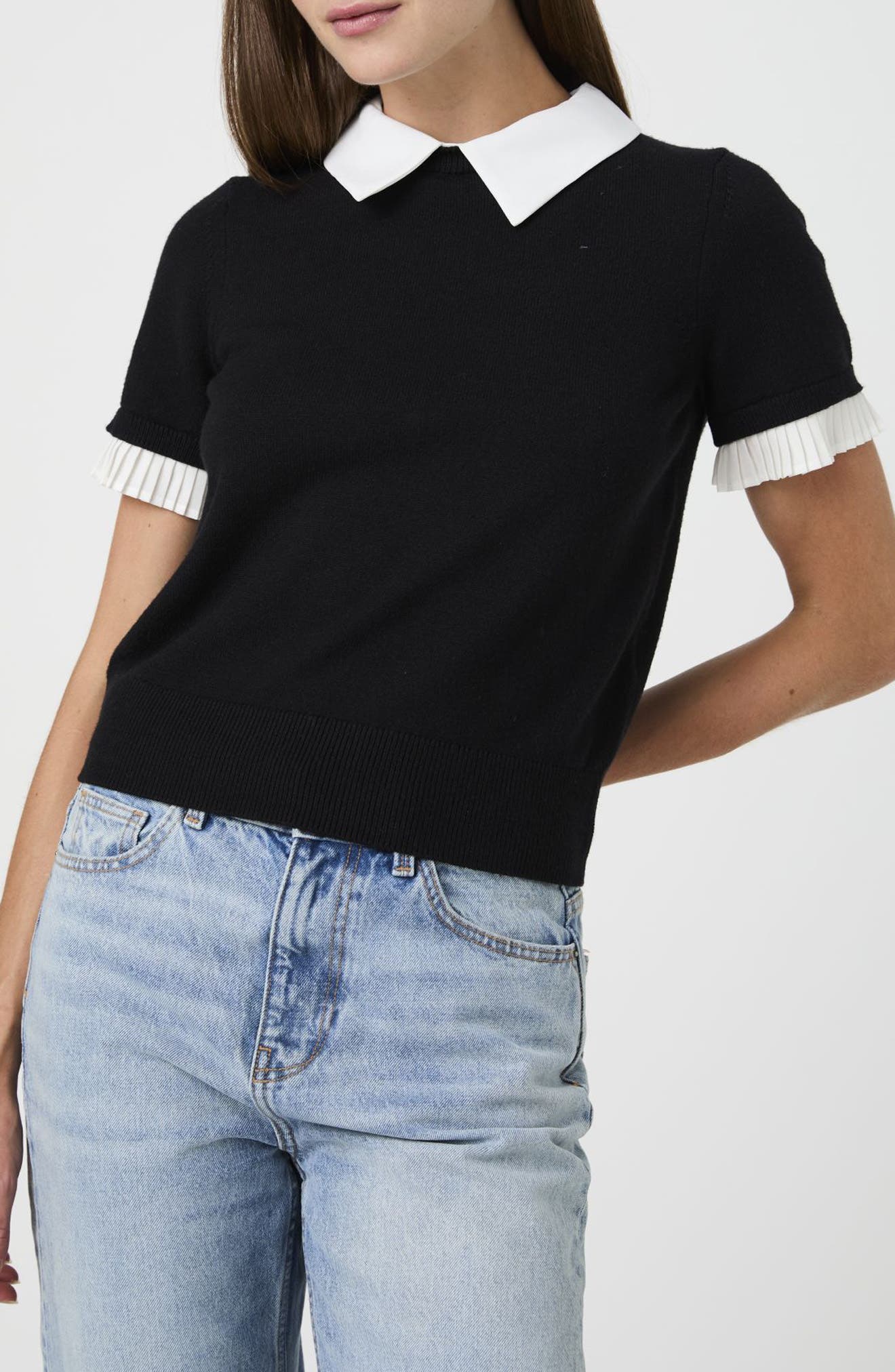Mixed Media Short Sleeve Sweater