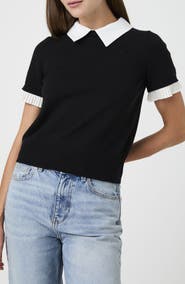 French Connection Mixed Media Short Sleeve Sweater