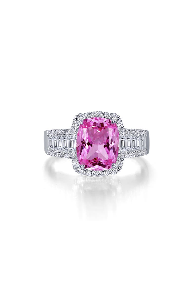 Lab-Grown Pink Sapphire & Simulated Diamond Ring, Main, color, PINK SAPPHIRE/ WHITE