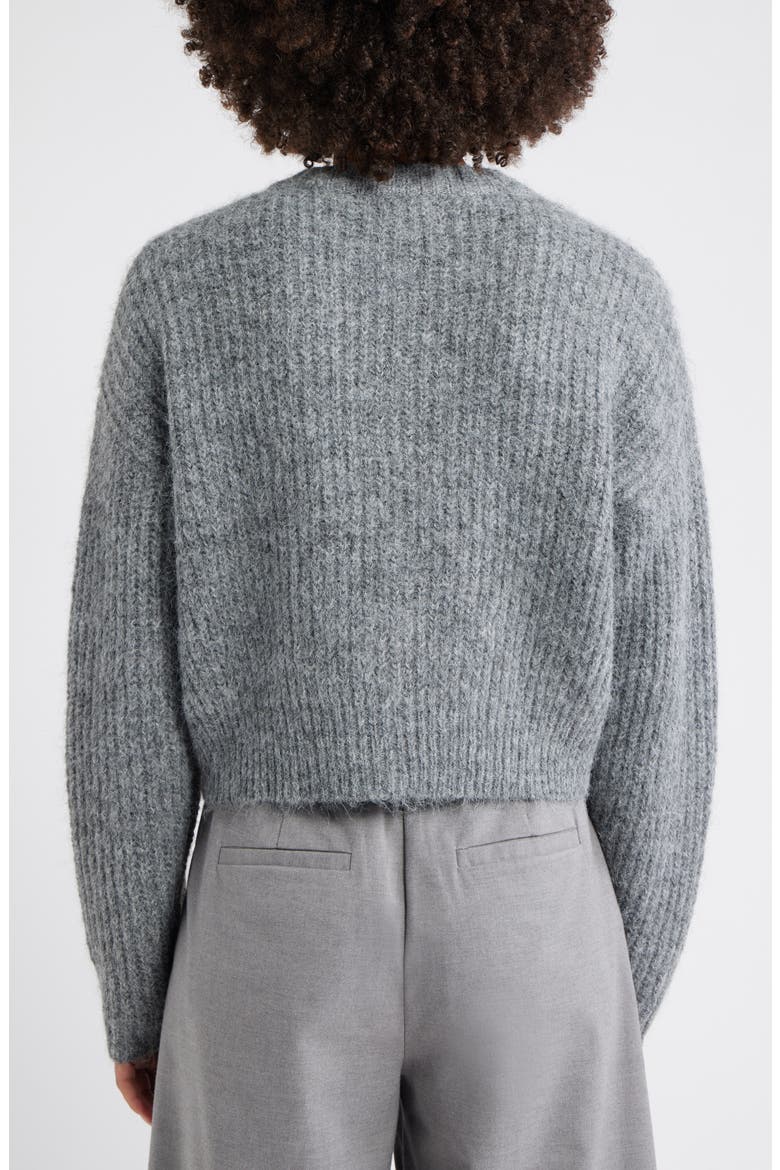 Fuzzy Crewneck Cardigan, Alternate, color, GREY MEDIUM HEATHER