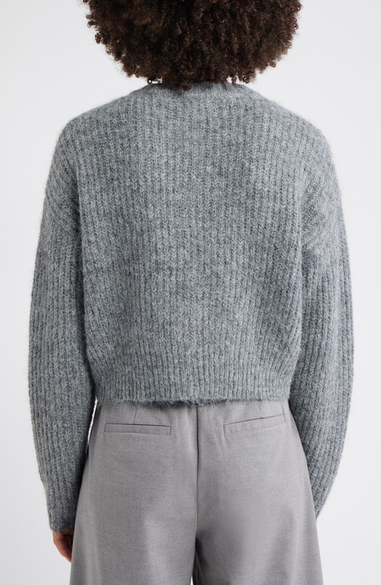 Open Edit Fuzzy Crewneck Cardigan, Alternate, color, Grey Medium Heather