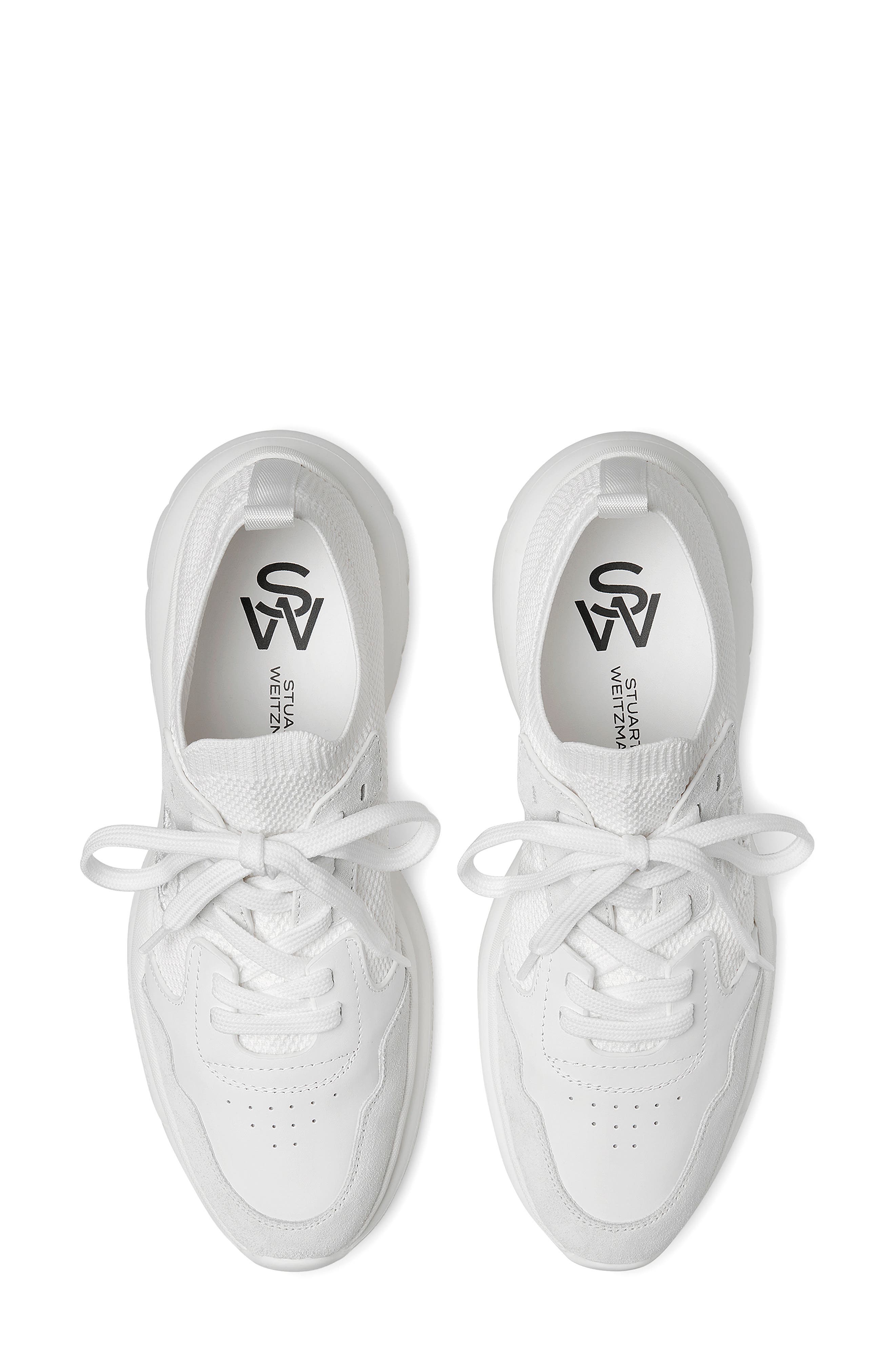 Stuart Weitzman 5050 Knit Sneaker, Alternate, color, White Leather