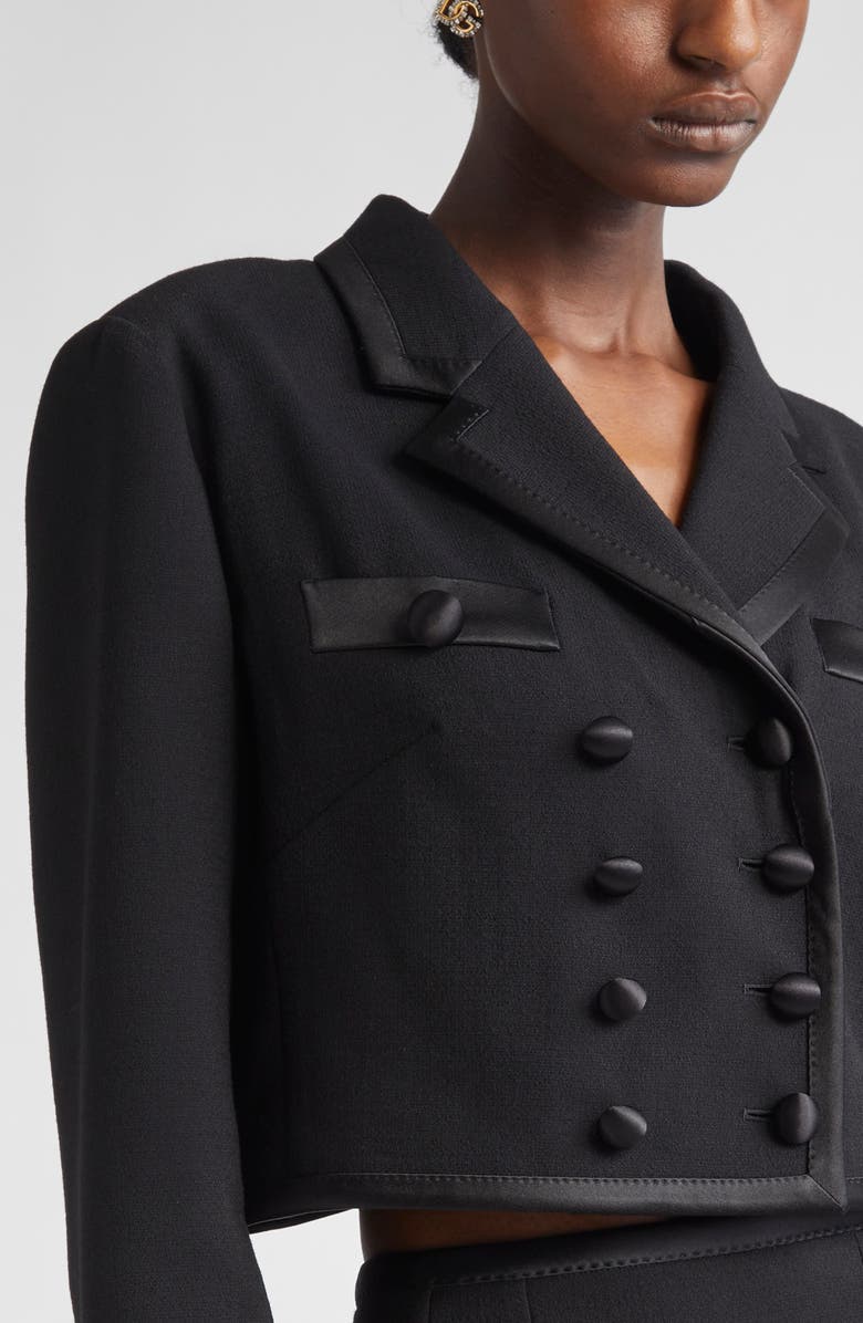 Dolce&Gabbana Double Breasted Crop Jacket, Alternate, color, N0000 Nero