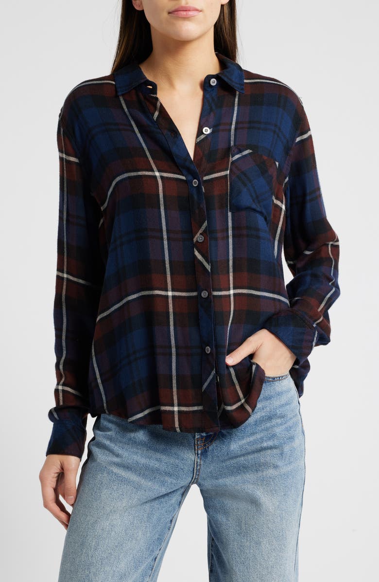 Rails Hunter Plaid Button-Up Shirt, Main, color, Chestnut Birch Navy