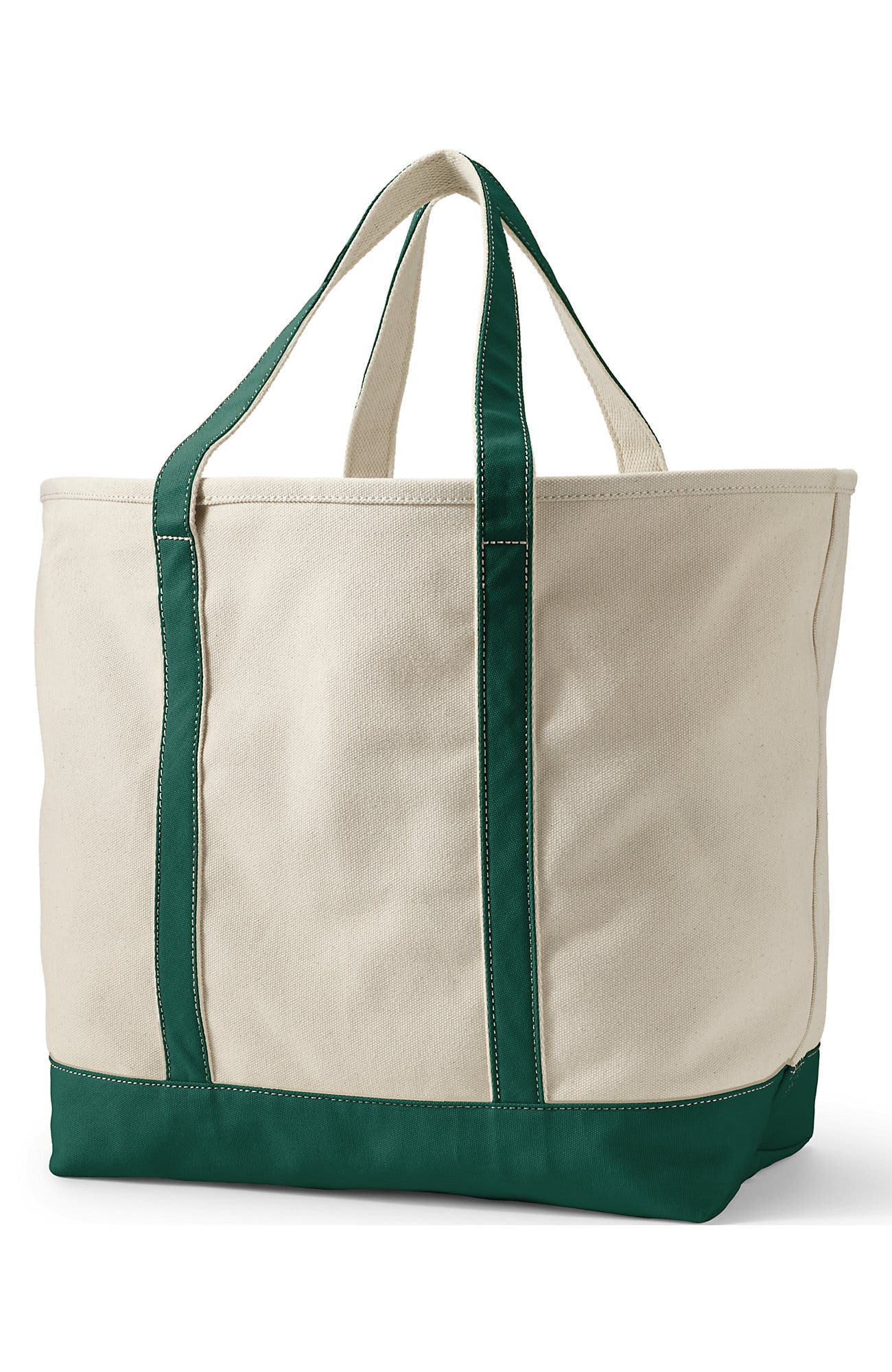 Lands' End Open Top Canvas Tote Bag, Alternate, color, Natural/Bright Spruce