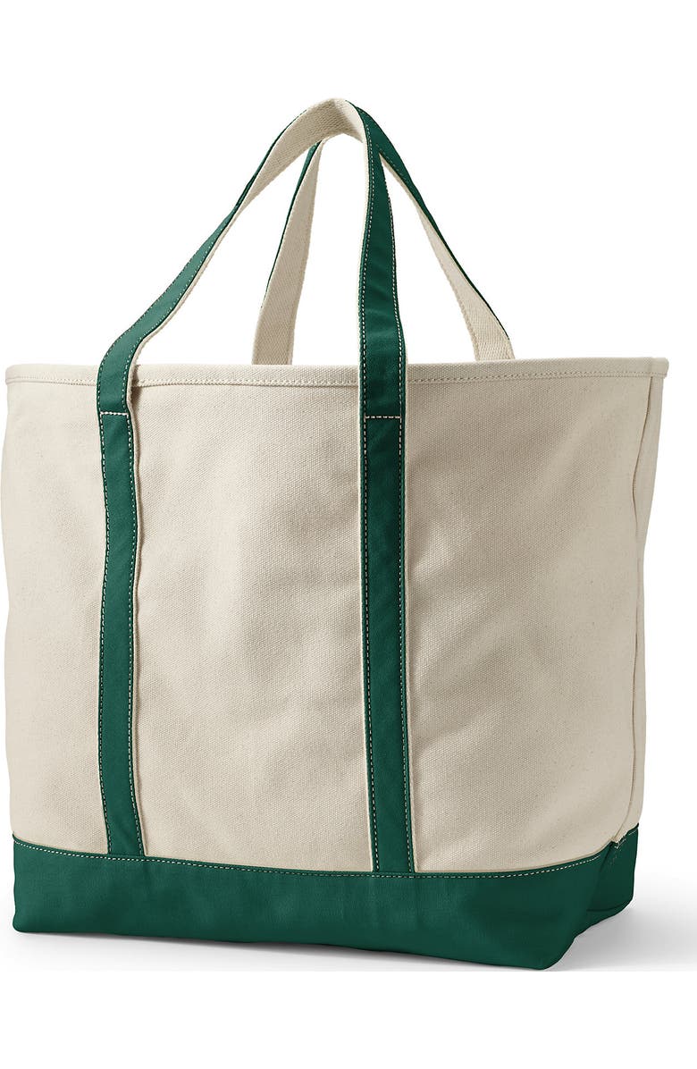 Lands' End Open Top Canvas Tote Bag, Alternate, color, Natural/Bright Spruce