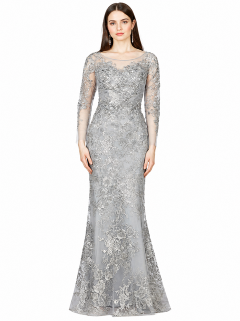 High Neck Long Sleeve Fitted Lace Gown
