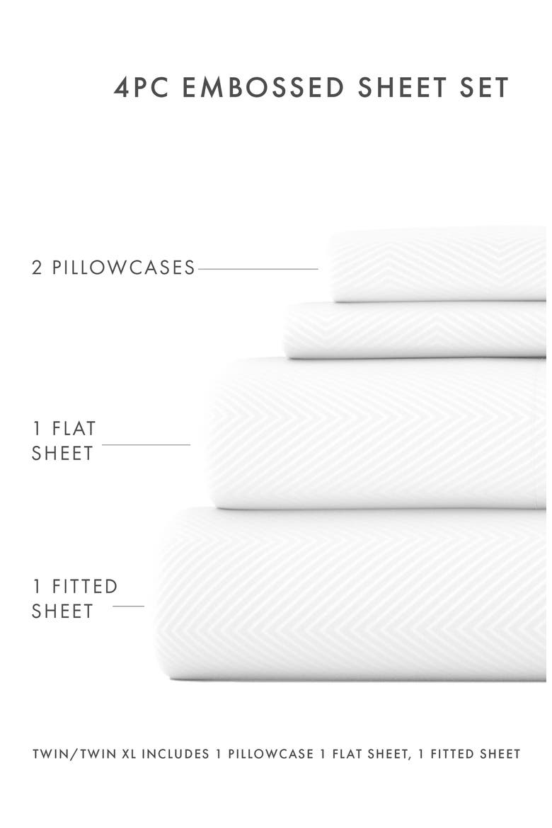 HOME SPUN Premium Chevron Embossed 4-Piece Bed Sheet Set, Alternate, color, WHITE