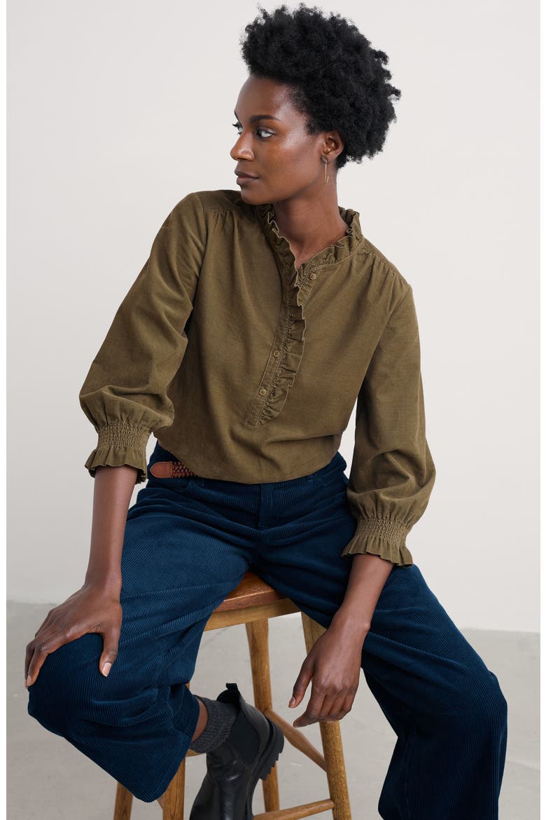 Feather Star Ruffle Corduroy Top, Alternate, color, LAUREL