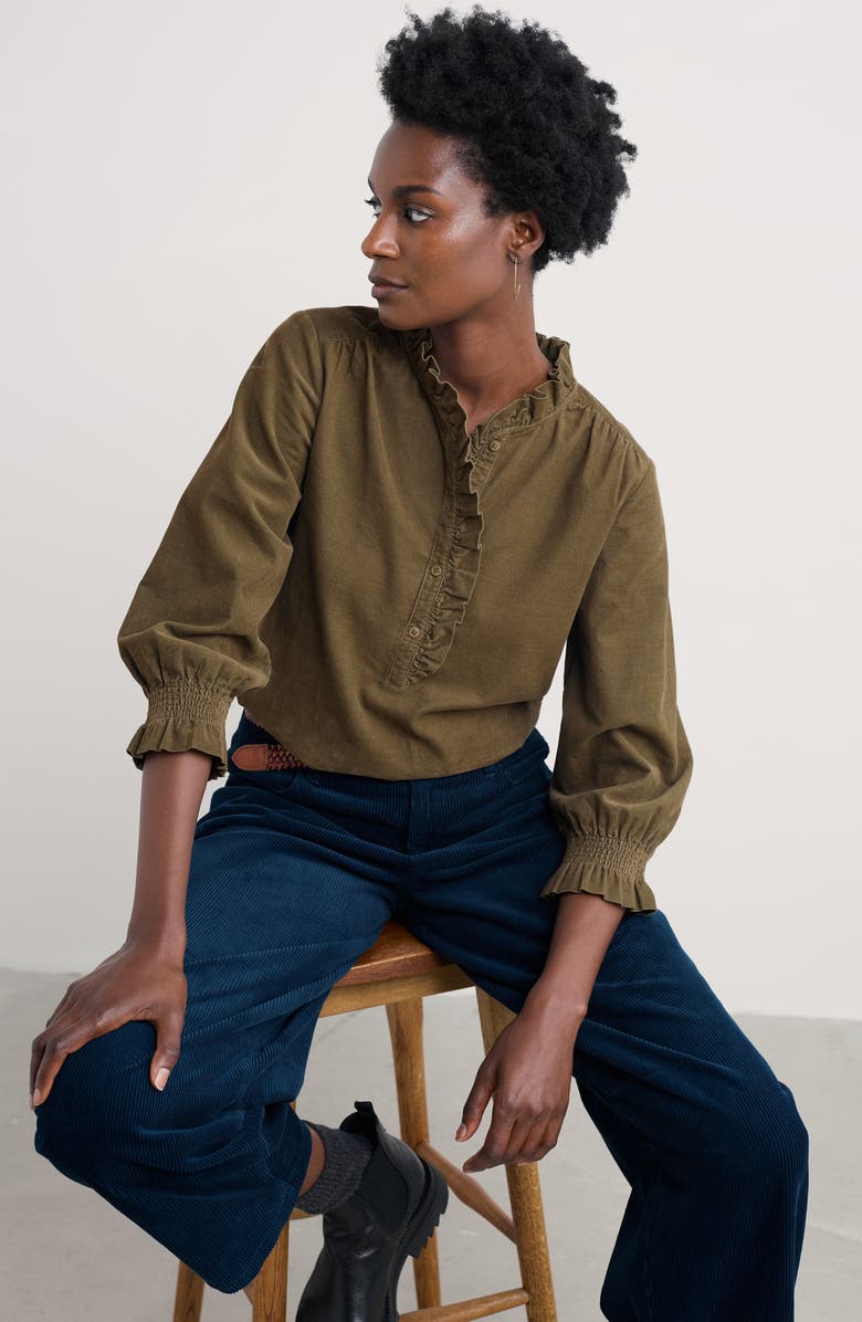 Seasalt Cornwall Feather Star Ruffle Corduroy Top, Alternate, color, Laurel