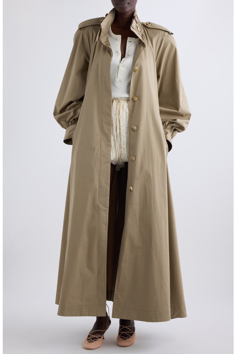 High Neck Cotton Gabardine Trench Coat, Main, color, SOFTEN BROWN
