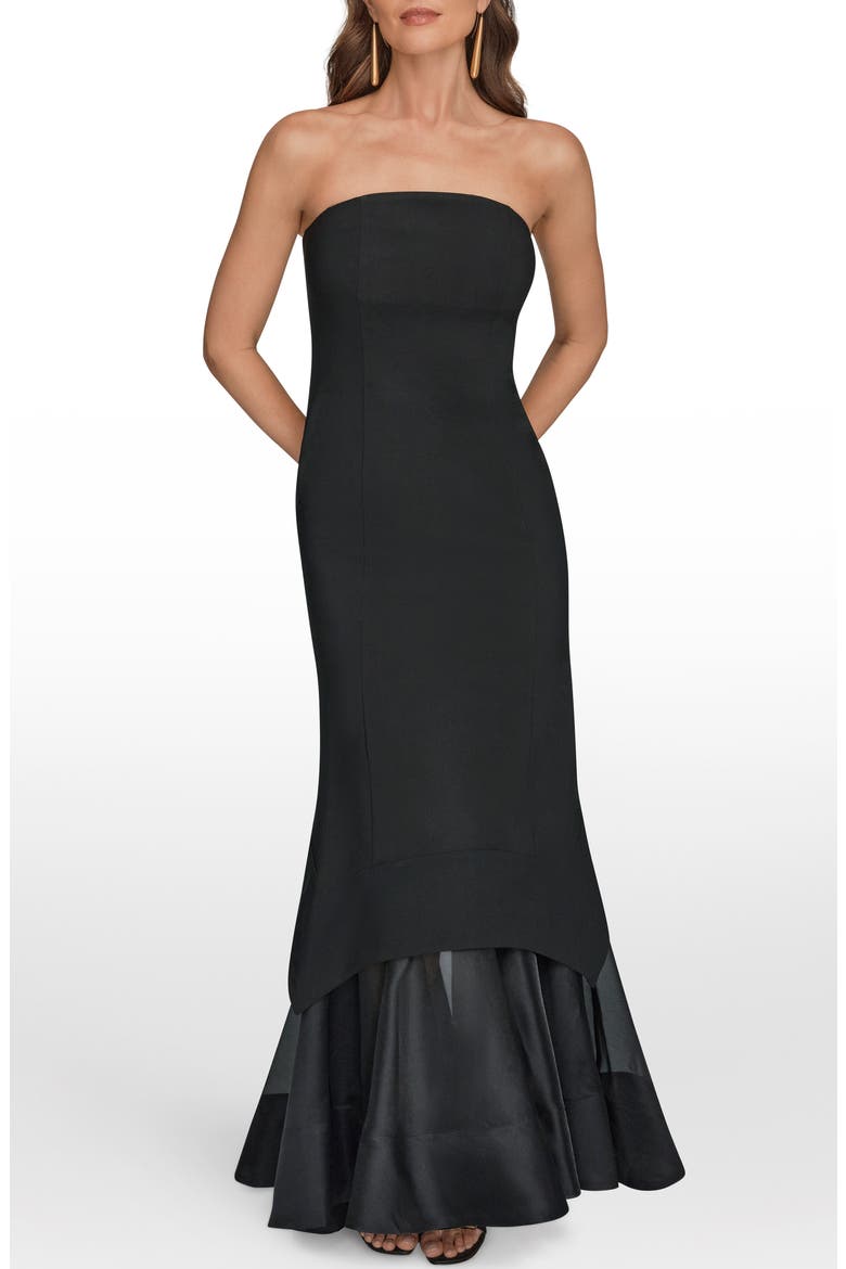 Strapless Scuba Knit & Organza Mermaid Gown, Main, color, BLACK/ BLACK
