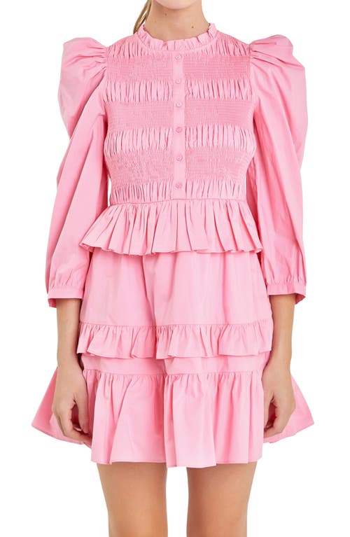 ENGLISH FACTORY ENGLISH FACTORY SMOCKED BALLOON SLEEVE COTTON MINIDRESS