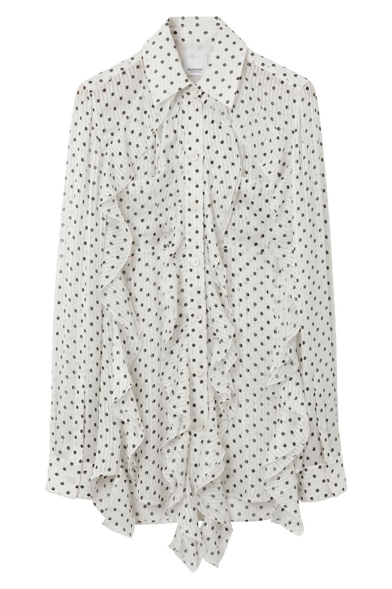 Freddy Polka Dot Ruffle Chiffon Blouse, Alternate, color, WHITE IP PAT