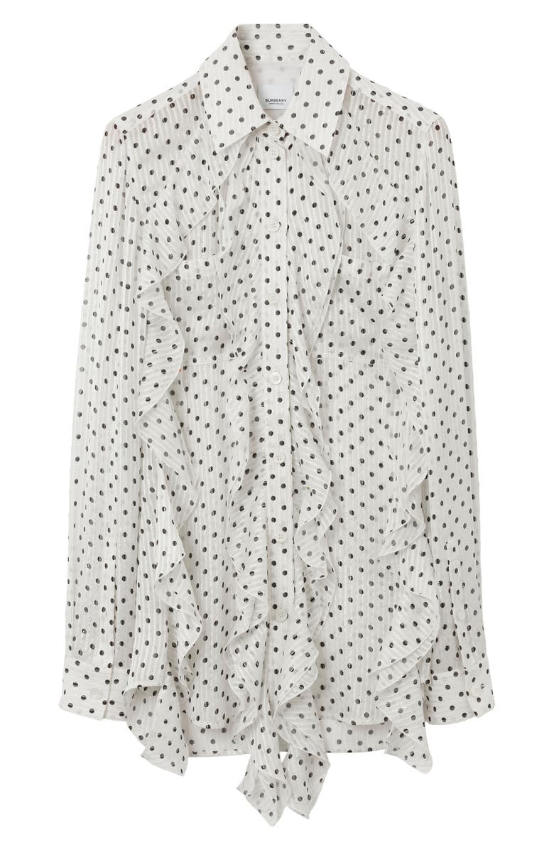 Burberry Freddy Polka Dot Ruffle Chiffon Blouse, Alternate, color, 