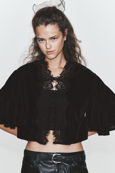 Lace-trimmed Velour Top