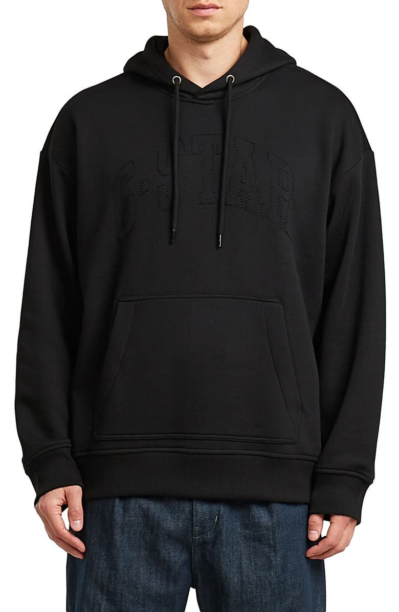 G-STAR Embroidered Heavyweight Fleece Hoodie, Main, color, Dark Black