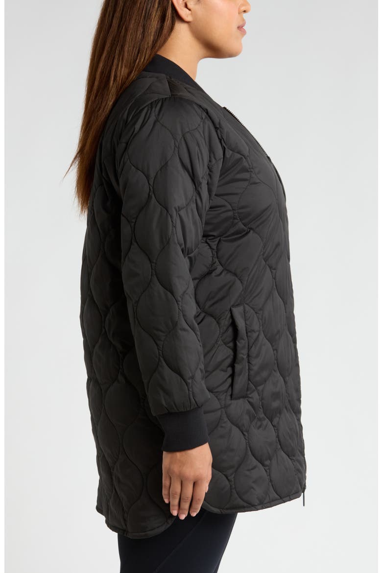 Onion Quilted Longline Bomber Jacket, Alternate, color, BLACK