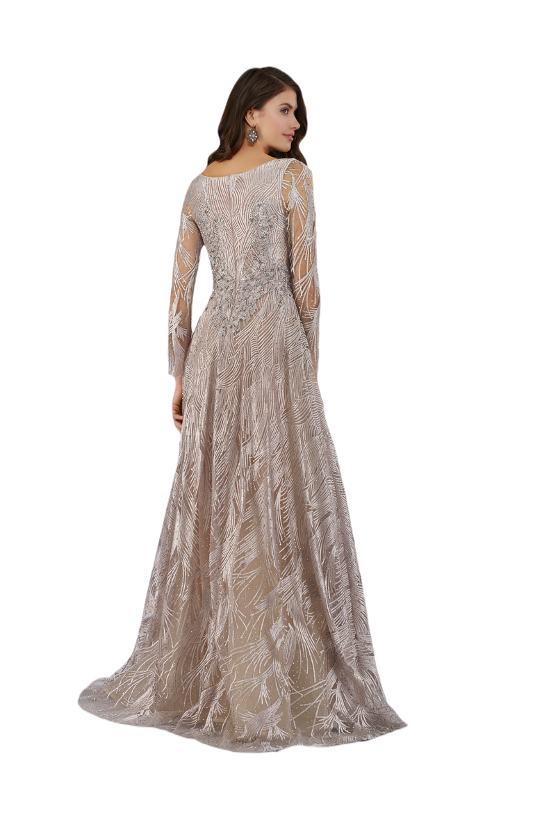 Long Sleeves Beaded Ballgown, Alternate, color, Stone