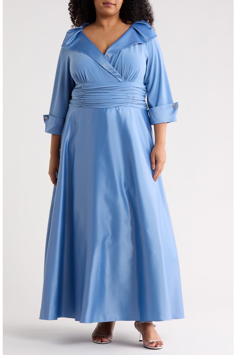 Portrait Collar Mixed Media Gown, Main, color, LAKE
