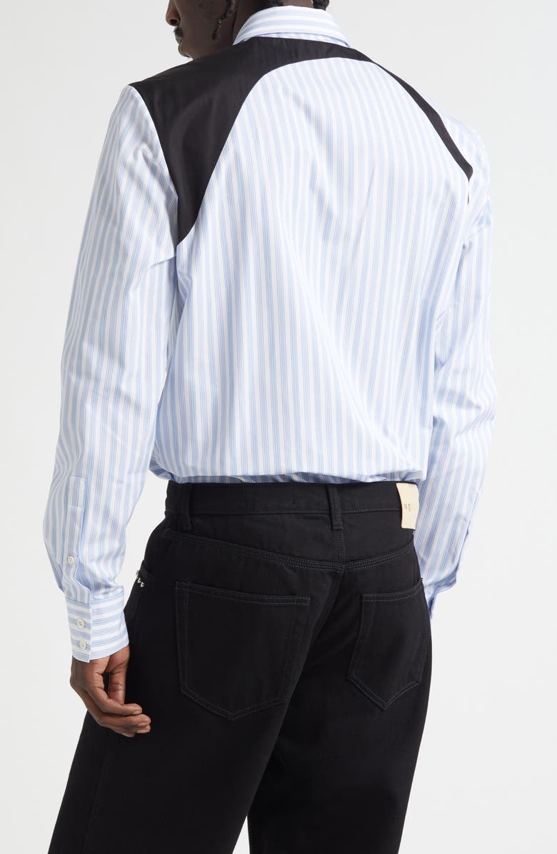 McQueen Canvas Detail Harness Strap Cotton Poplin Button-Up Shirt, Alternate, color, Optic White-S Blue