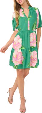 CeCe Floral Print Tiered Dress