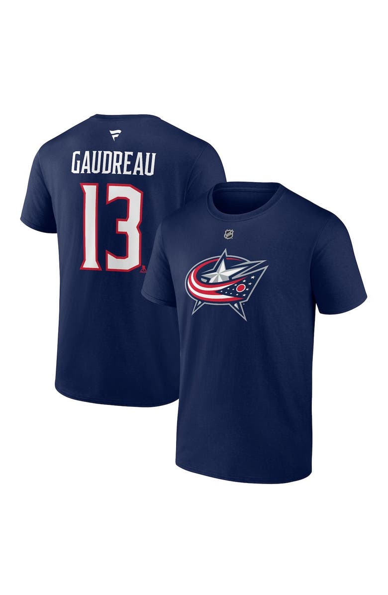 FANATICS Men's Fanatics Branded Johnny Gaudreau Navy Columbus Blue Jackets Authentic Stack Name & Number T-Shirt, Main, color, 