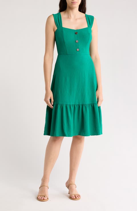 Button Front A-Line Midi Dress