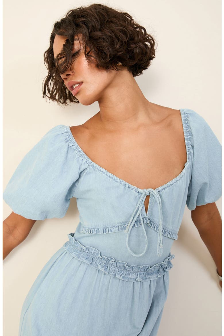 Tiered Puff Sleeve Chambray Maxi Dress, Alternate, color, BLUE
