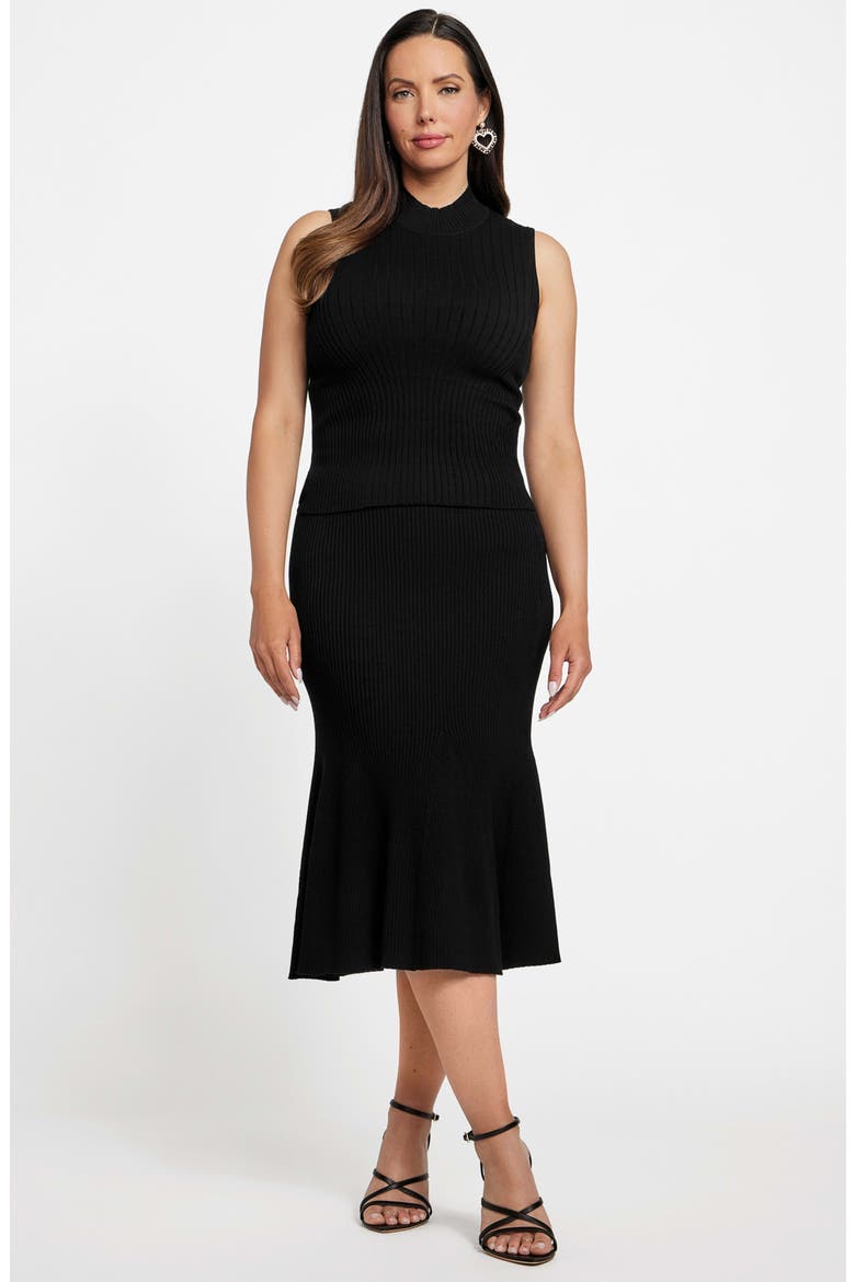 Agathe Rib Flare Sweater Skirt, Alternate, color, BLACK-BLACK