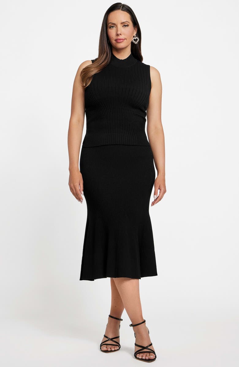 Marciano Agathe Rib Flare Sweater Skirt, Alternate, color, Black-Black