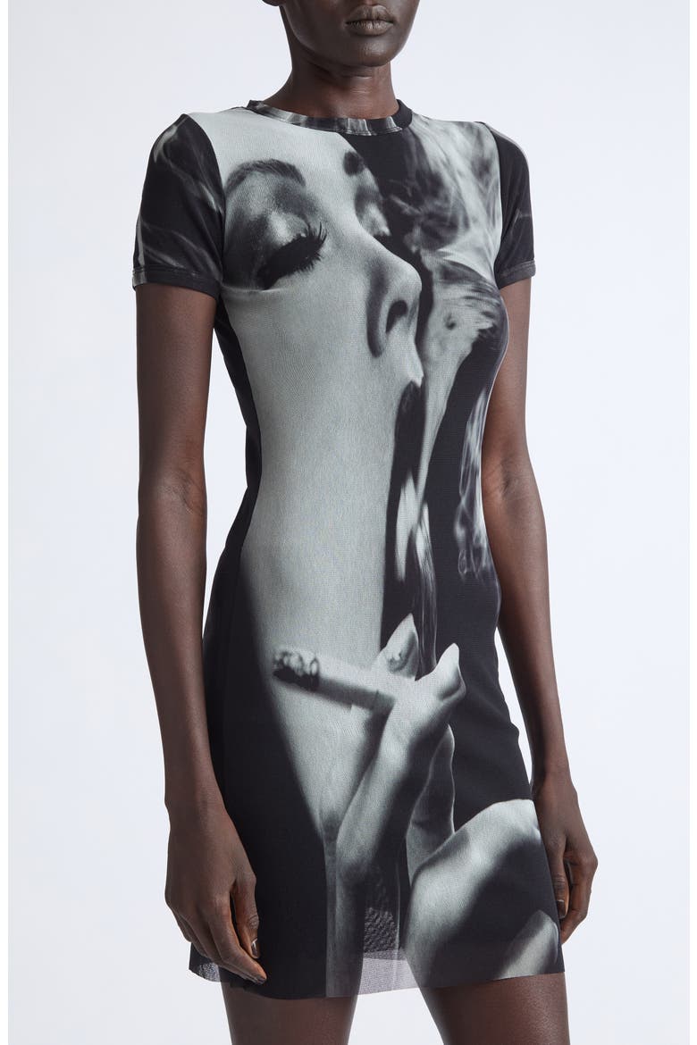 Smoking Printed Mesh Minidress, Alternate, color, BLACK/ GREY/ WHITE