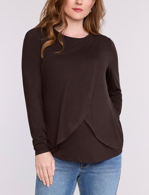 Motherhood Maternity Crewneck Long Sleeve Draped Nursing Tee In Brown