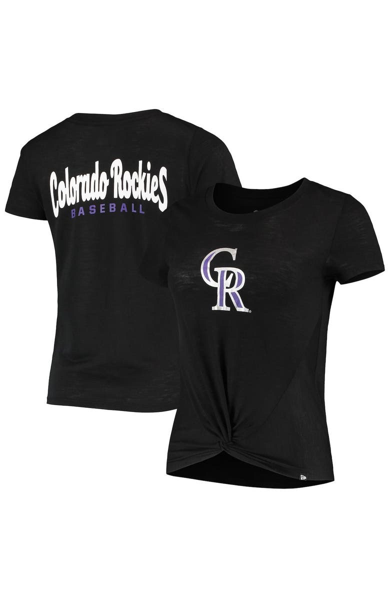 New Era Women's New Era Black Colorado Rockies 2-Hit Front Twist Burnout T-Shirt, Main, color, 