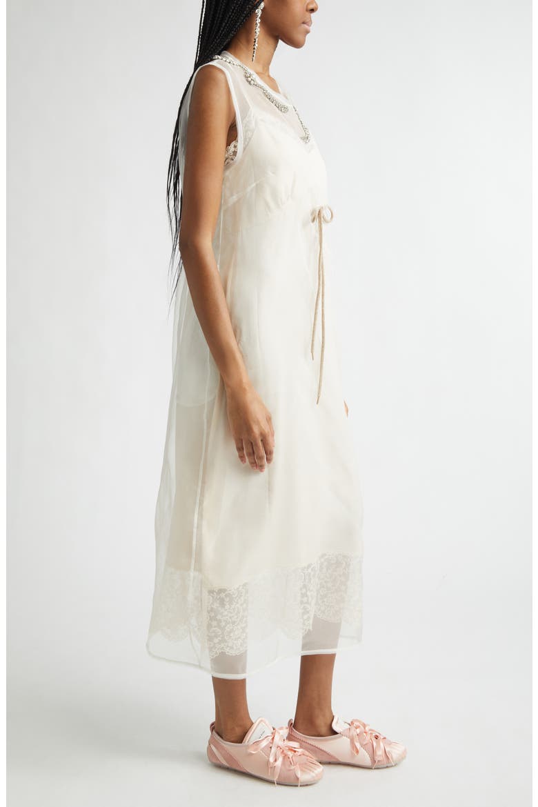 Crystal Embellished Frayed Silk Organza Column Dress, Alternate, color, IVORY/ TAUPE/ PEARL/ CLEAR