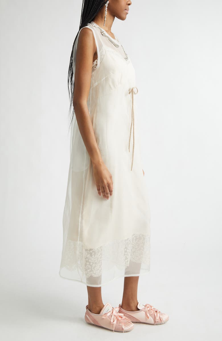 Simone Rocha Crystal Embellished Frayed Silk Organza Column Dress, Alternate, color, Ivory/ Taupe/ Pearl/ Clear