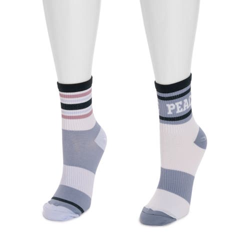 Muk Luks Nylon Quarter Crew Compression Socks 2 Pair Pack In Blue