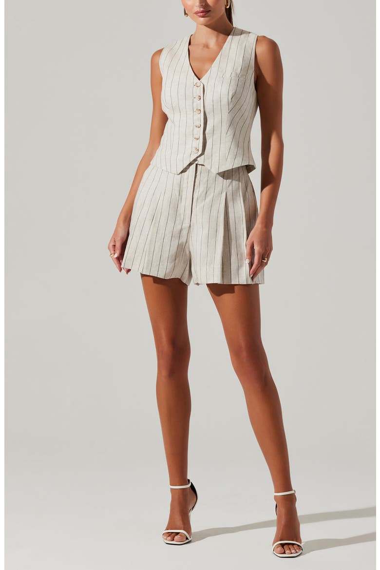 Kaiko Pinstripe Linen Vest, Alternate, color, NATURAL BLACK STRIPE