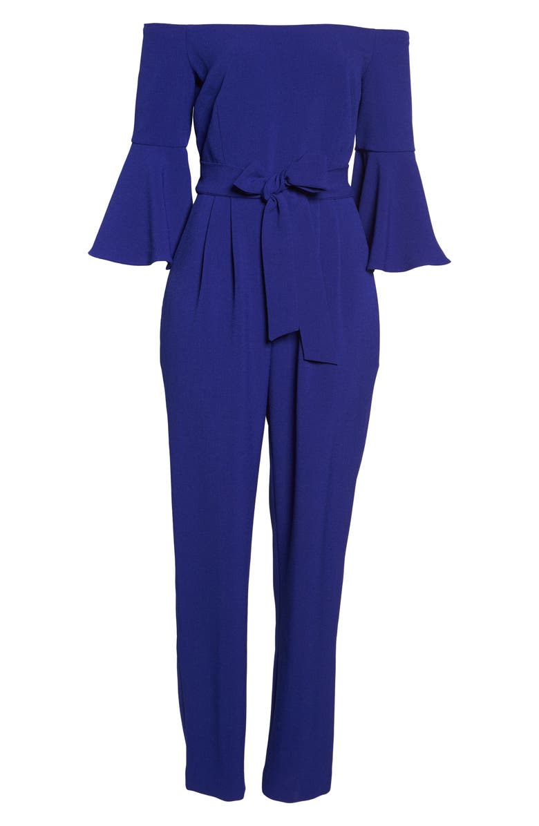 Eliza J Off the Shoulder Bell Sleeve Slim Leg Jumpsuit, Alternate, color,