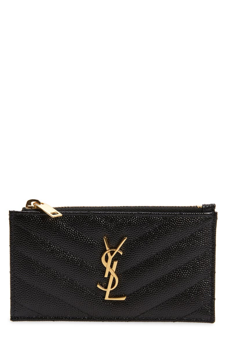 Cassandre Matelassé Fragments Leather Zip Card Case, Main, color, 1000 NERO