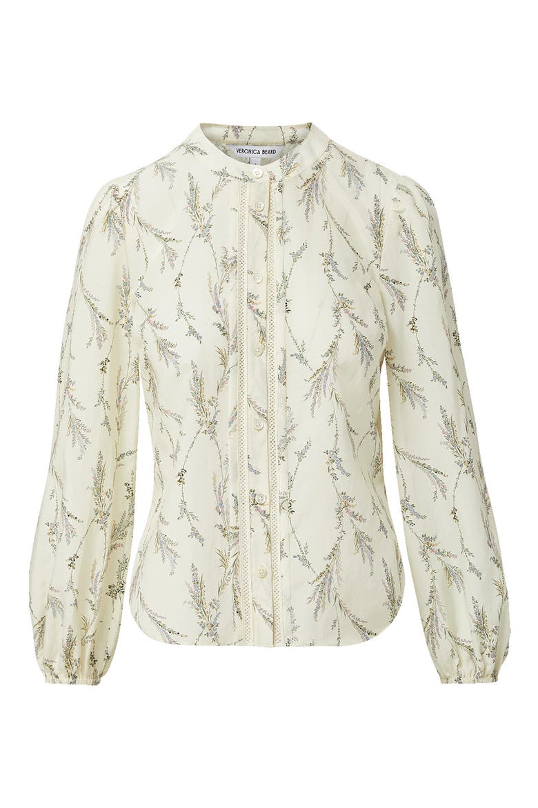 Emiko Floral Cotton & Silk Button-Up Shirt, Alternate, color, DOVE MULTI