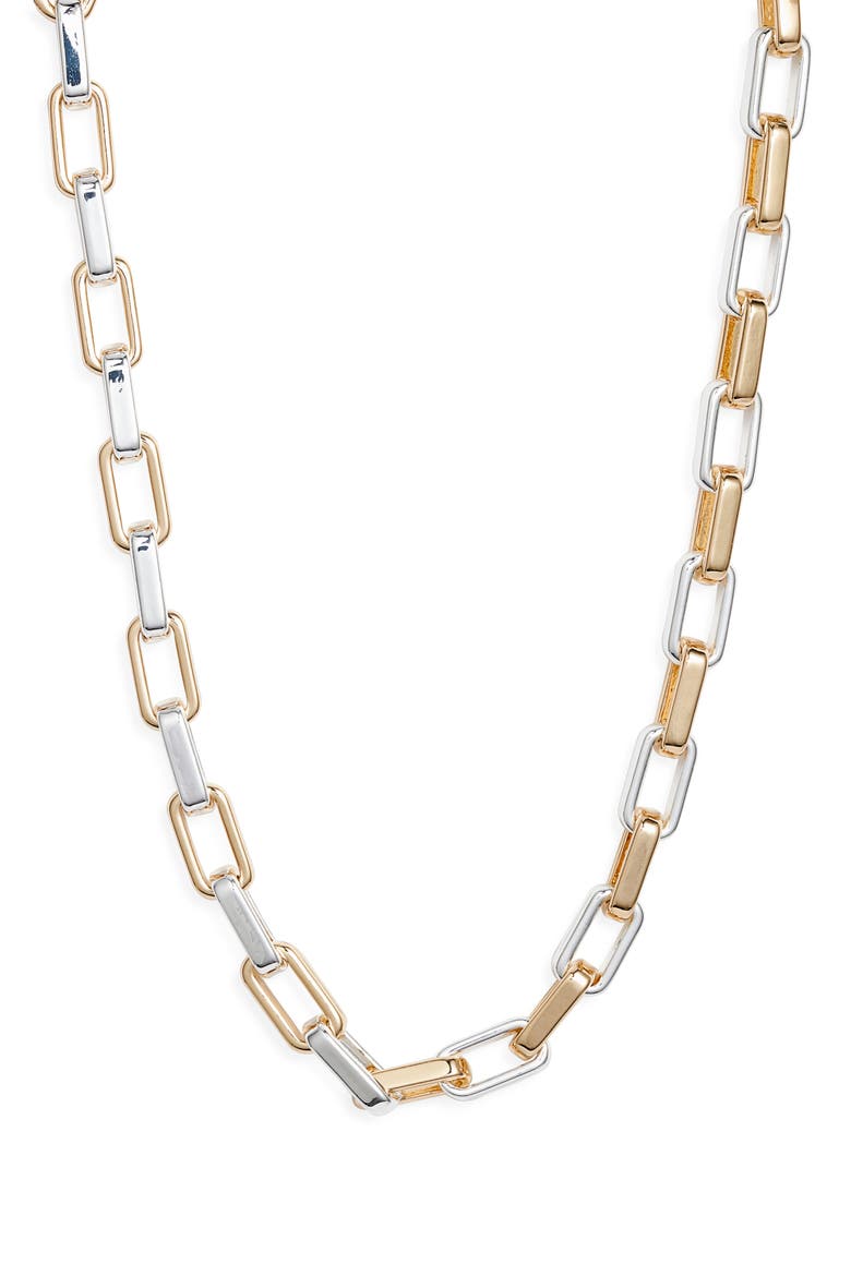 Two Tone Rectangle Link Chain Necklace, Main, color, GOLD- SILVER