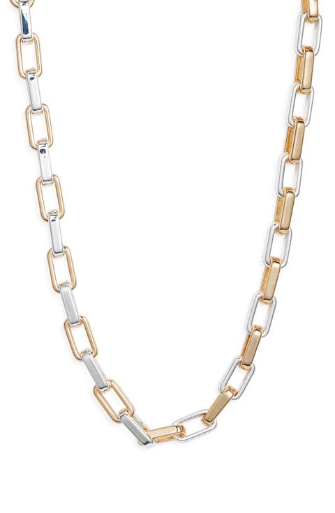 Two Tone Rectangle Link Chain Necklace