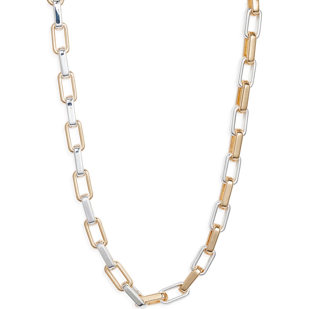 Open Edit Two Tone Rectangle Link Chain Necklace In Gold