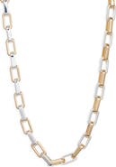 Open Edit Two Tone Rectangle Link Chain Necklace