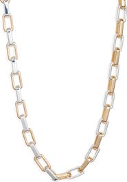 Open Edit Two Tone Rectangle Link Chain Necklace