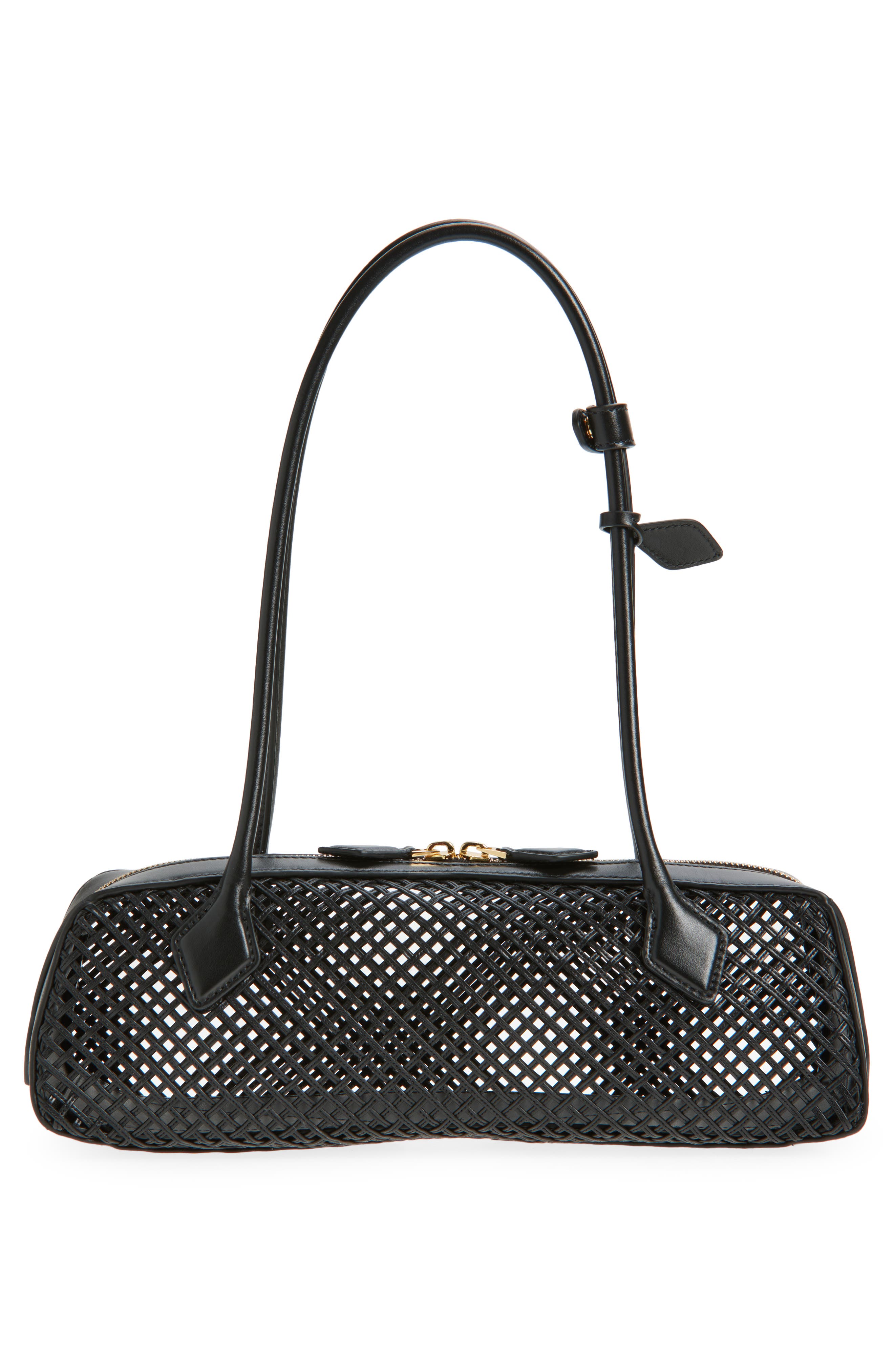Alaïa Medium Le Teckel East/West Woven Leather Shoulder Bag, Alternate, color, Noir