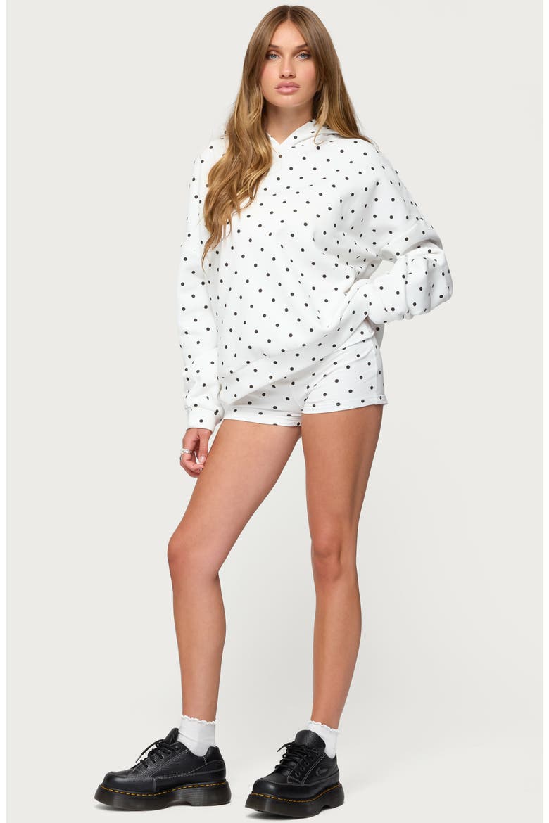 Chelsie Polka Dot Foldover Shorts, Alternate, color, WHITE