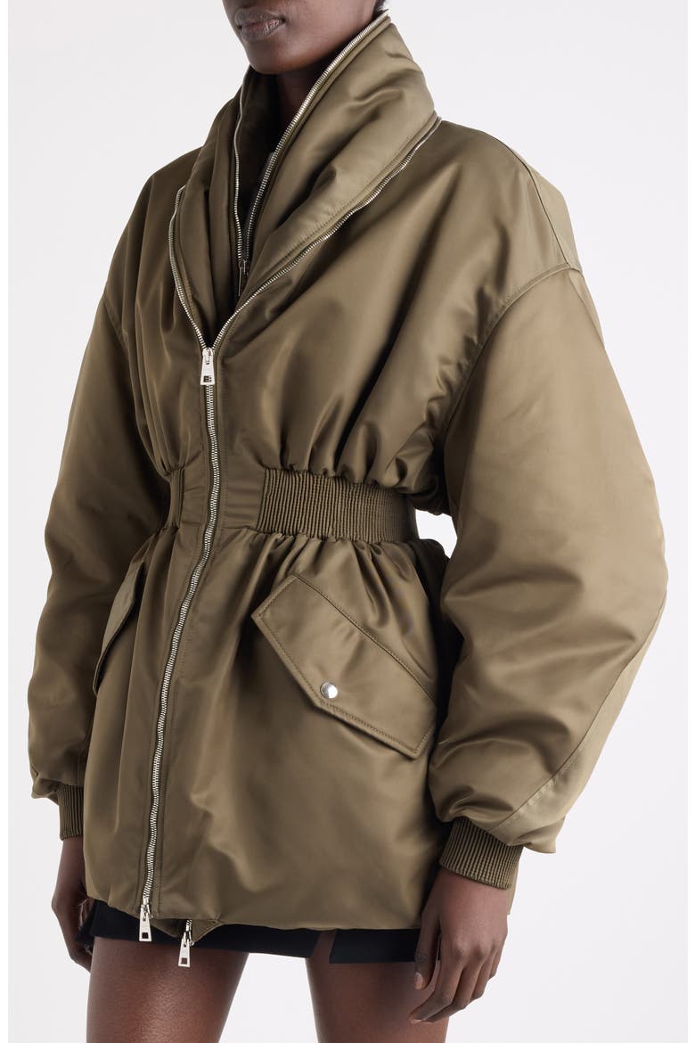 Zip Shawl Collar Long Bomber Jacket, Alternate, color, KHAKI